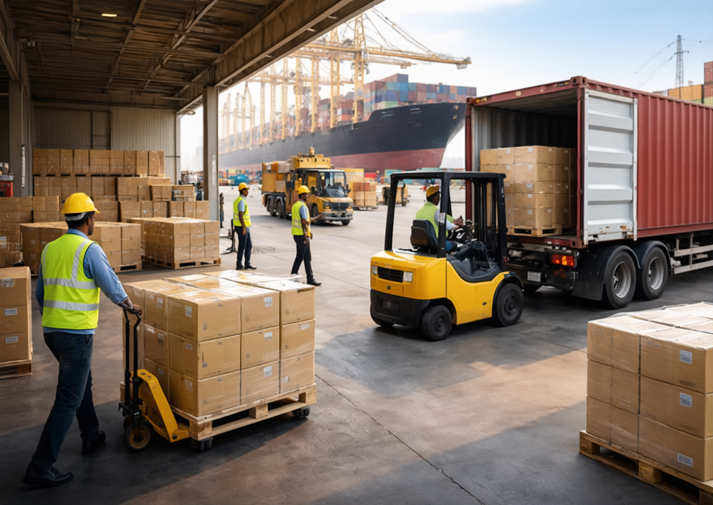 Distribution Solutions - Intermodal container yard reach stacker handling cargo
