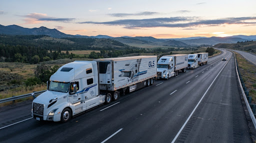 Modern commercial freight transportation truck fleet
